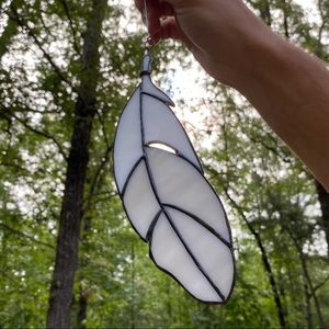 Custom hanging stained glass feather in your color